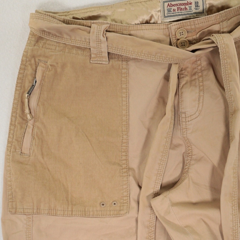 Abercrombie & Fitch Cargo Pant Y2K 2000's Utility Corduroy Tan Roll-up 33/16S - Picture 8 of 11